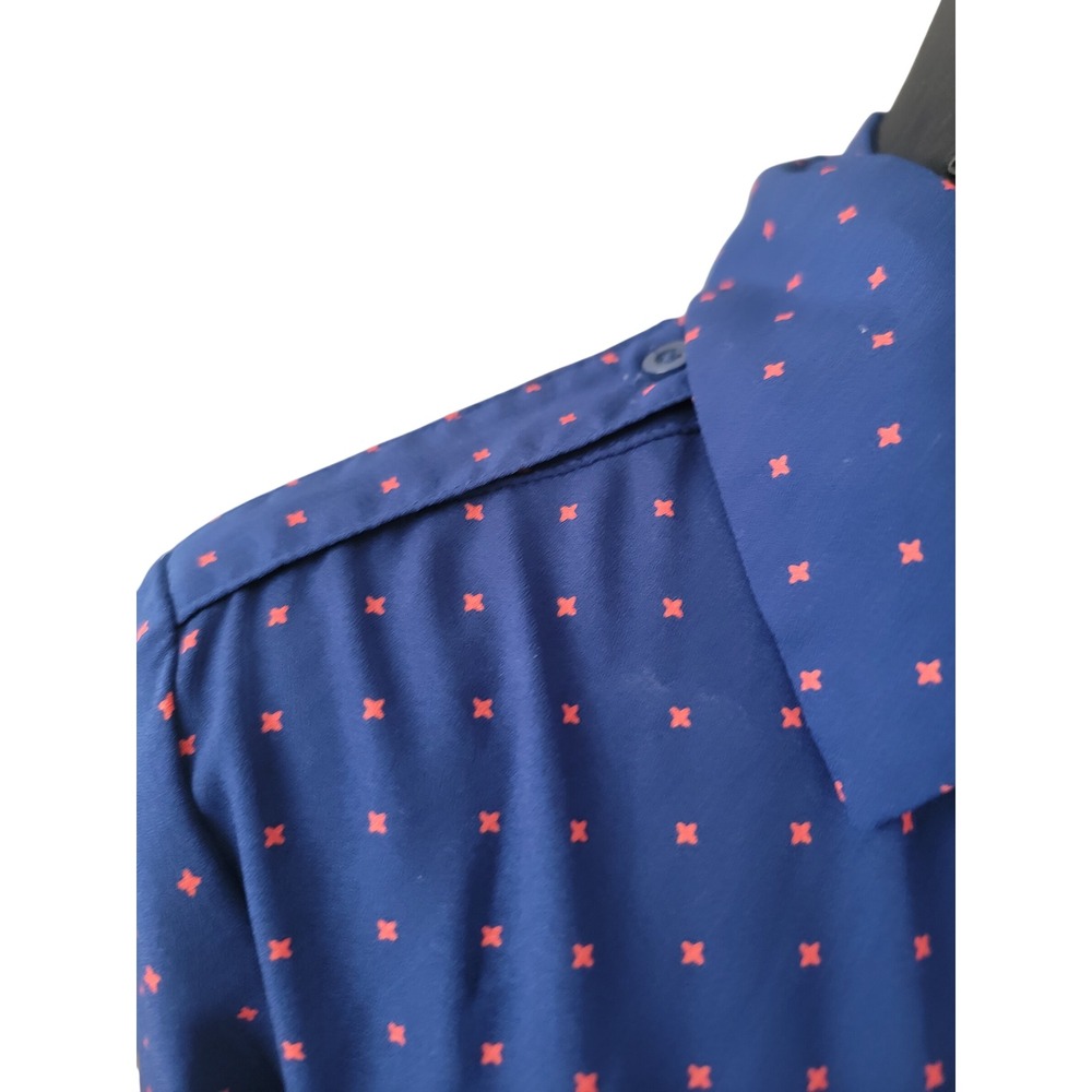 Banana Republic Navy Blue Red Cross Print Button Down Shirt Epaulets Womens S - Picture 3 of 4